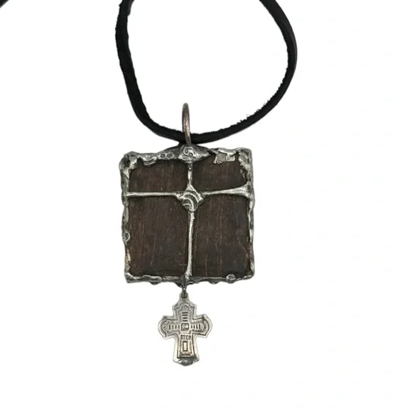 Reversible Suffering Christ Pendant w/ Silver Bezel & 925 Vntg Religious 4 Charm - Picture 5 of 16